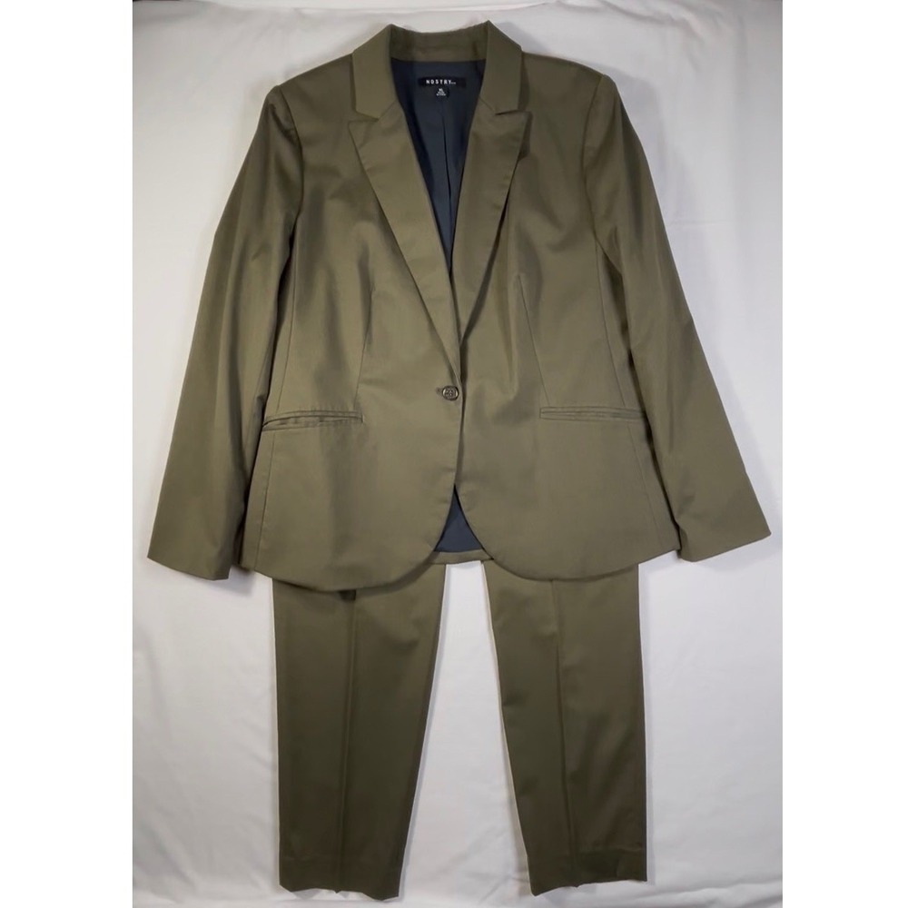 Olive Green Womens 2 Piece Pantsuit Blazer Tapered Ankle Pants Career Suit